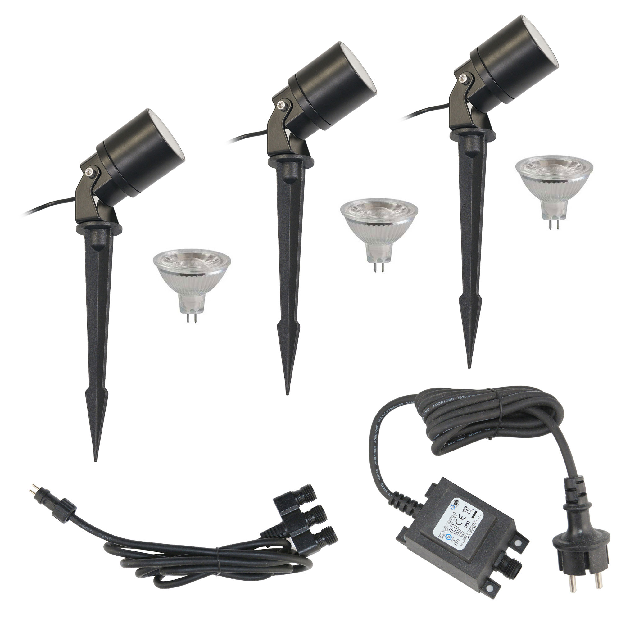 3er SET "Werios" Gartenstrahler 12V AC mit MR16 LED Leuchtmittel 5W