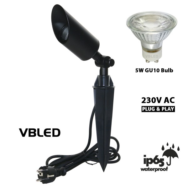 LED Gartenstrahler mit 5W GU10 LED Leuchtmittel Schwarz