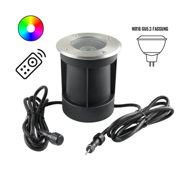 LED Bodeneinbaustrahler 12V AC mit 7W LED Leuchtmittel RGBW LED Bodeneinbaustrahler 12V AC mit 7W LED Leuchtmittel RGBW