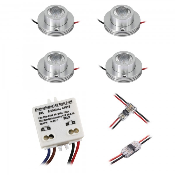 4er KIT - 1W LED Aufbaustrahler &quot;CYLINDRO&quot; Decke 12VDC 3000K